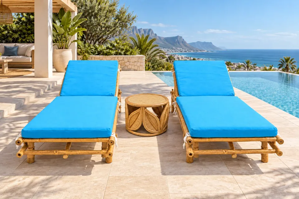 Bali Bamboo Lounger on a pool terrace